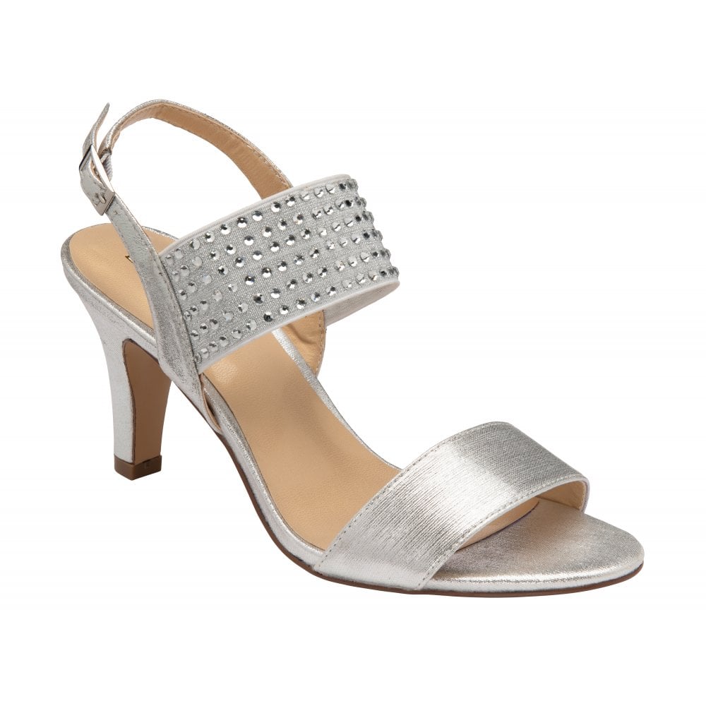 Glamorous Glitter Silver Diamante Heeled Sandals - Leavys Shoes