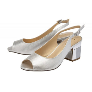 Shimmering Steps Silver Slingback Block Heel Sandals