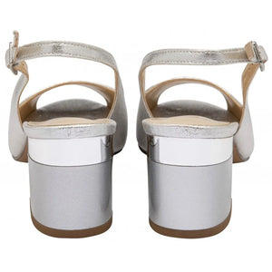 Shimmering Steps Silver Slingback Block Heel Sandals