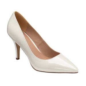 Clean and Crisp White Patent Mid Heel Court Shoes