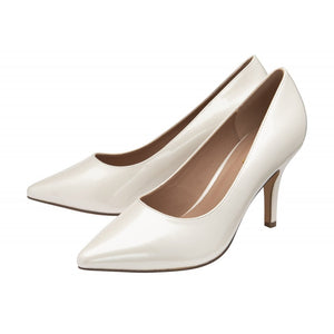 Clean and Crisp White Patent Mid Heel Court Shoes